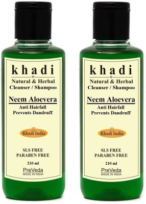 PreVeda Khadi Neem Aloevera Shampoo Natural & Herbal Best Anti Hair Fall Shampoo Sls & Paraben Free (Pack 2)(420 ml)