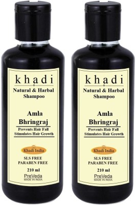 PreVeda Khadi Amla Bhringraj Shampoo Natural & Herbal Best Anti Hair Fall Shampoo Sls & Paraben Free (Pack 2)(420 ml)