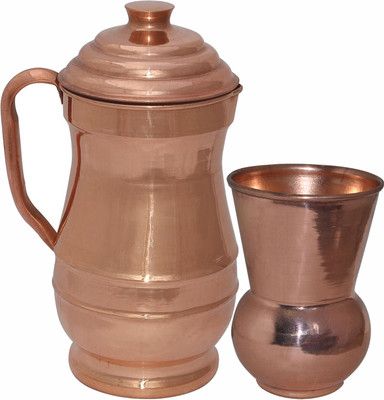 Prisha India Craft Pure Copper Jug Picture with One Tumbler Glass Drinkware Jug Glass Set(Copper) Prisha India Craft Pure Copper Jug Picture with One Tumbler Glass Drinkware Jug Glass Set(Copper)