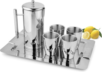 Jattin Enterprises Je1005 Jug Glass Tray Set(Stainless Steel)