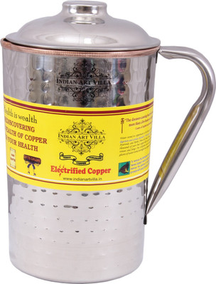

IndianArtVilla Handmade Hammered Steel Copper Jug Pitcher Water Jug(1.3 L)