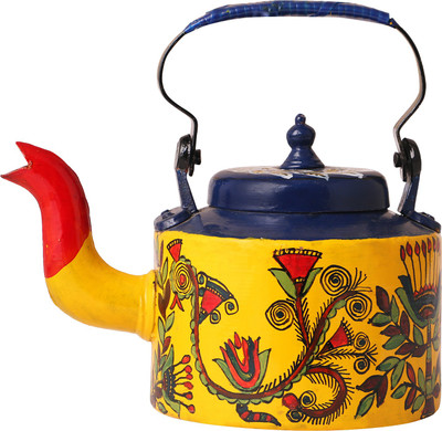 

iMithila Madhubani Folk Art Designer Handpainted Tea/Coffee Kettle in Mithila Style with beautiful Flowers Kettle Jug(2.25 L)