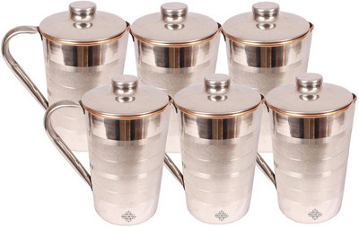 

IndianArtVilla Steel Copper Jug Pitcher With Lid Storage Drinking Water for Good Health Benefits Yoga, Ayurveda Water Jug Set(12 L, Pack of 6)