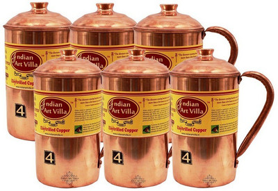 

IndianArtVilla Copper Set of 6 Jug Pitcher Water Jug Set(1.2 L, Pack of 6)