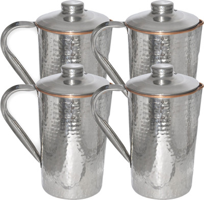 

Prisha India Craft (Set of 2) Dimple (1600 ml) Hammered Design Outside Stainless Steel Indian Utensils for Ayurveda Healing Capacity 1.6 L Water Jug Set(1.65 L, Pack of 4)