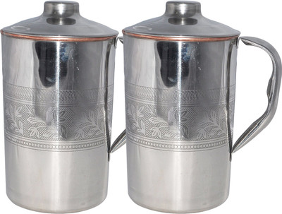 

Prisha India Craft (1600 ml) Embossed Design Outside Stainless Steel Utensils for Ayurveda Healing Capacity 1.6 L Water Jug Set(1.7 L, Pack of 2)