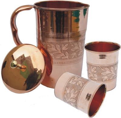 Veda Home & Lifestyle Copper Embossed Jug Set Large Water Jug Set(2 L, Pack of 3)