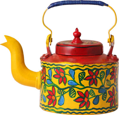

iMithila Madhubani Folk Art Designer Handpainted Tea/Coffee Kettle in Mithila Style in Yellow Background Kettle Jug(2.25 L)