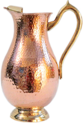 

Indian Craft Villa Handmade Mughlai Copper & Nickel Jug Pitcher Pot Volume 2.1 Liter for Storage Water Home Decorating Showcase for Good Health Benefits Yoga, Ayurveda Water Jug(2.2 L)