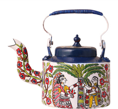 

iMithila Madhubani Folk Art Designer Handpainted Tea/Coffee Kettle with Mithila Depiction of Worshipping Tree Kettle Jug(2.25 L)