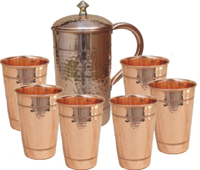 

Veda Home & Lifestyle COPPER HAMMERED DESIGNER JUG SET Water Jug Set(1.5 L, Pack of 7)