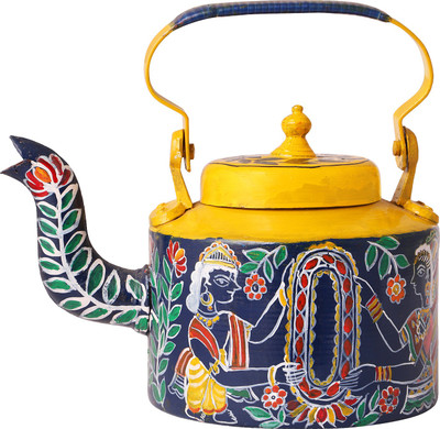 

iMithila Madhubani Folk Art Designer Handpainted Tea/Coffee Kettle in Mithila Style in Golden Colours Kettle Jug(2.25 L)