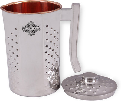 

IndianArtVilla Steel Copper Hammered Jug with "L" Design Handle Water Jug(1.4 L)