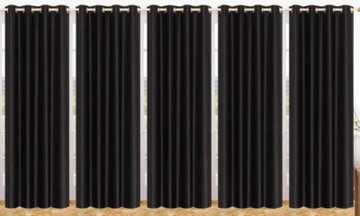 N2C Home 151 cm (5 ft) Polyester Semi Transparent Window Curtain (Pack Of 5)(Plain, Black)