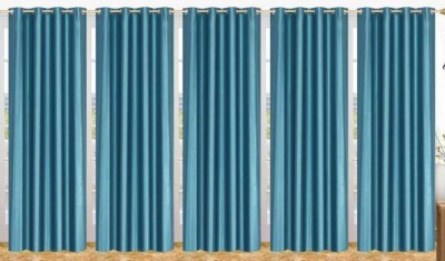 N2C Home 270 cm (9 ft) Polyester Semi Transparent Long Door Curtain (Pack Of 5)(Plain, Aqua)