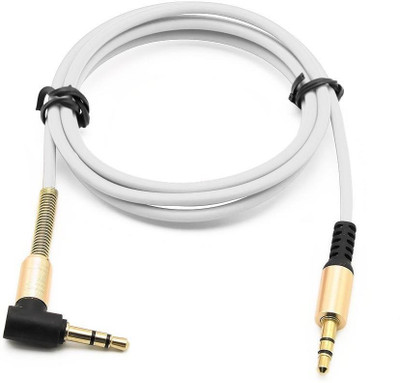 Wonder World ™Metal Spring Aux Cable L-Shaped Right Angle Audio Cord 1 m AUX Cable(Compatible with Universal, Black, One Cable)