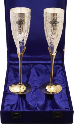 IndianArtVilla (Pack of 2) Silver Plated Glass with Gift Box Glass Set Champagne Glass(100 ml, Brass, Silver)