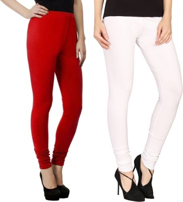 Clarita Churidar  Ethnic Wear Legging(Red, White, Solid)