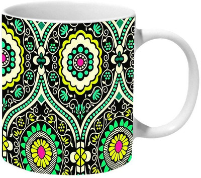 Mooch Wale Beautiful Block Print Pattern Ceramic Coffee Mug(325 ml)