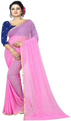 Stylish Sarees Embellished Bollywood Chiffon Saree(Pink)