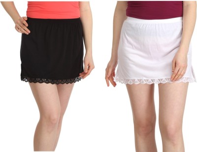 Splash Solid Women Straight White, Black Skirt