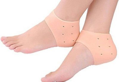 Fulkiza Anti heel crack set socks pain foot gel relief anti silicone Heel Support(Beige)