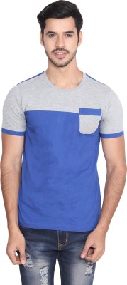 Christone Self Design Men Round Neck Blue, Grey T-Shirt