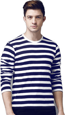 AD & AV Striped Men Round Neck Blue T-Shirt