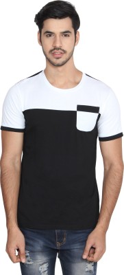 Christone Self Design Men Round Neck White, Black T-Shirt