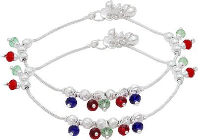 MissMister Pure Silver coating Colourful AD, Traditional Ghungroo pajeb payal Anklet for Women  Brass Anklet