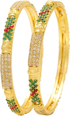 Dzinetrendz Brass Cubic Zirconia Gold-plated Bangle Set(Pack of 2)