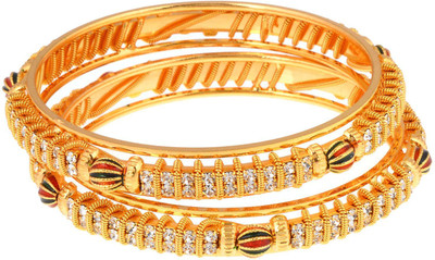Dzinetrendz Brass Cubic Zirconia Gold-plated Bangle Set(Pack of 2)
