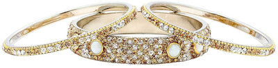 Dzinetrendz Brass Cubic Zirconia Gold-plated Bangle Set(Pack of 2)