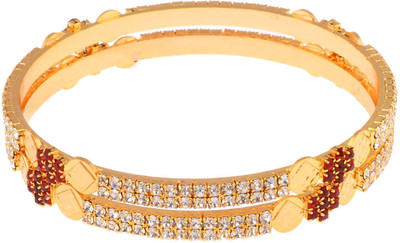 Dzinetrendz Brass Cubic Zirconia Gold-plated Bangle Set(Pack of 2)