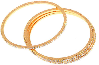 Dzinetrendz Brass Cubic Zirconia Gold-plated Bangle Set(Pack of 2)