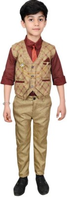 NVH Boys Festive & Party, Formal, Casual, Wedding Shirt, Waistcoat and Pant Set(Brown Pack of 1)