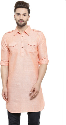 Enchanted Drapes Men Solid Pathani Kurta(Orange)