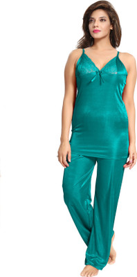 Be You Women Solid Green Top & Pyjama Set