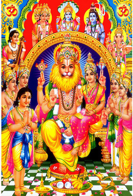 Poster N frame Narsingh Bhagwan UV Textured Decorative Art Print Premium Quality Wall Poster un framed (Rolled) Paper Print(18 inch X 12 inch)
