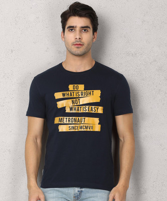METRONAUT Solid Men Round Neck Dark Blue T-Shirt