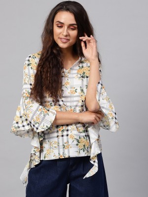 PANNKH Casual Bell Sleeve Floral Print Women Multicolor Top