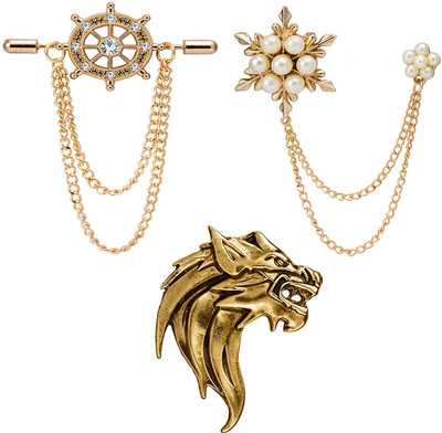 Om Jewells crystal and arificial pearl combo Brooch(Gold)