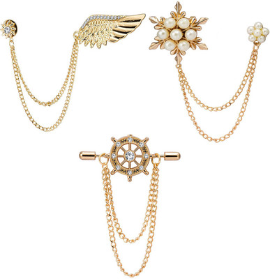 Om Jewells Indowestern crystal Lapel Pin combo Brooch(Gold)