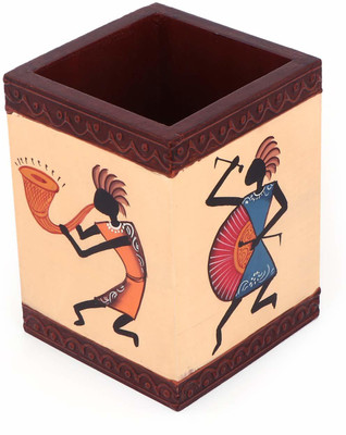Gaura Art & Crafts 1 Compartments wooden Handmade Exclusive Wooden Musical Instrument Playing Artists Hand-Painted Pen Pencil Stand Holder(Multicolor)