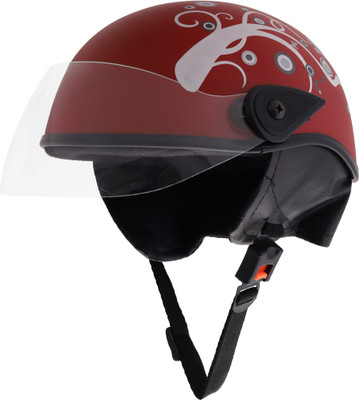 Sage Square Multi-Purpose Half Helmet Motorsports Helmet(Maroon Matte Silver Decal)