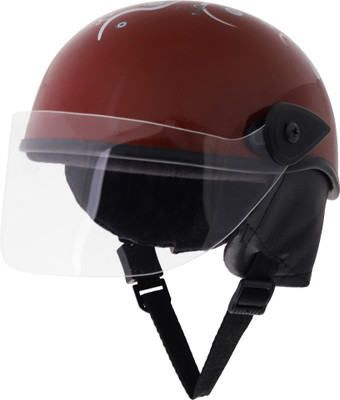 Sage Square Multi-Purpose Half Helmet Motorsports Helmet(Maroon Glossy Silver Decal)