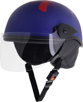 Sage Square Multi-Purpose Half Helmet Motorsports Helmet(Blue Matte Red Decal)