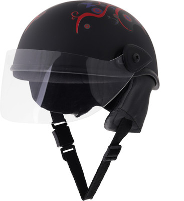 Sage Square Multi-Purpose Half Helmet Motorsports Helmet(Black Matte Red Decal)