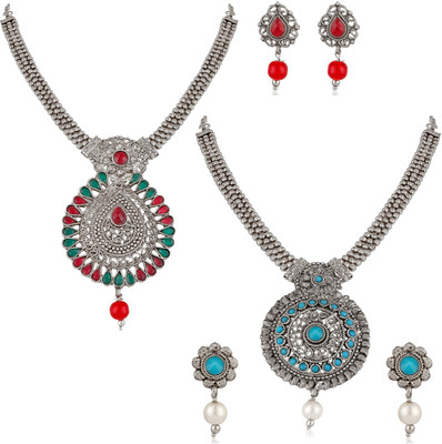 Om Jewells Alloy Rhodium Multicolor Jewellery Set(Pack of 1)