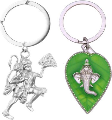 MGP FASHION Hanuman God Spiritual Shree Ganesh Ganpati Ji Ganesh Ji Lord Green Leaf Gift Girl Boy Men Women Friend Keyring Combo Key Chain
